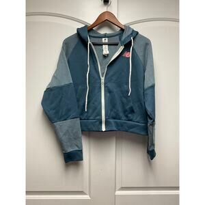 New Balance Achiever Full Zip Crop Hoodie blue color-blocked design size large
